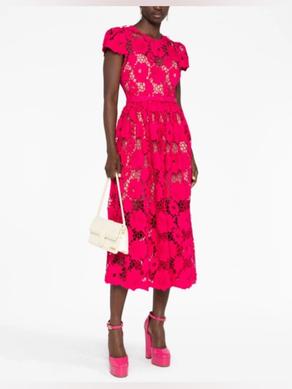 NWT Self Portrait Poppy Lace Cap Sleeve Midi Dress Red Sz US 2, UK 6